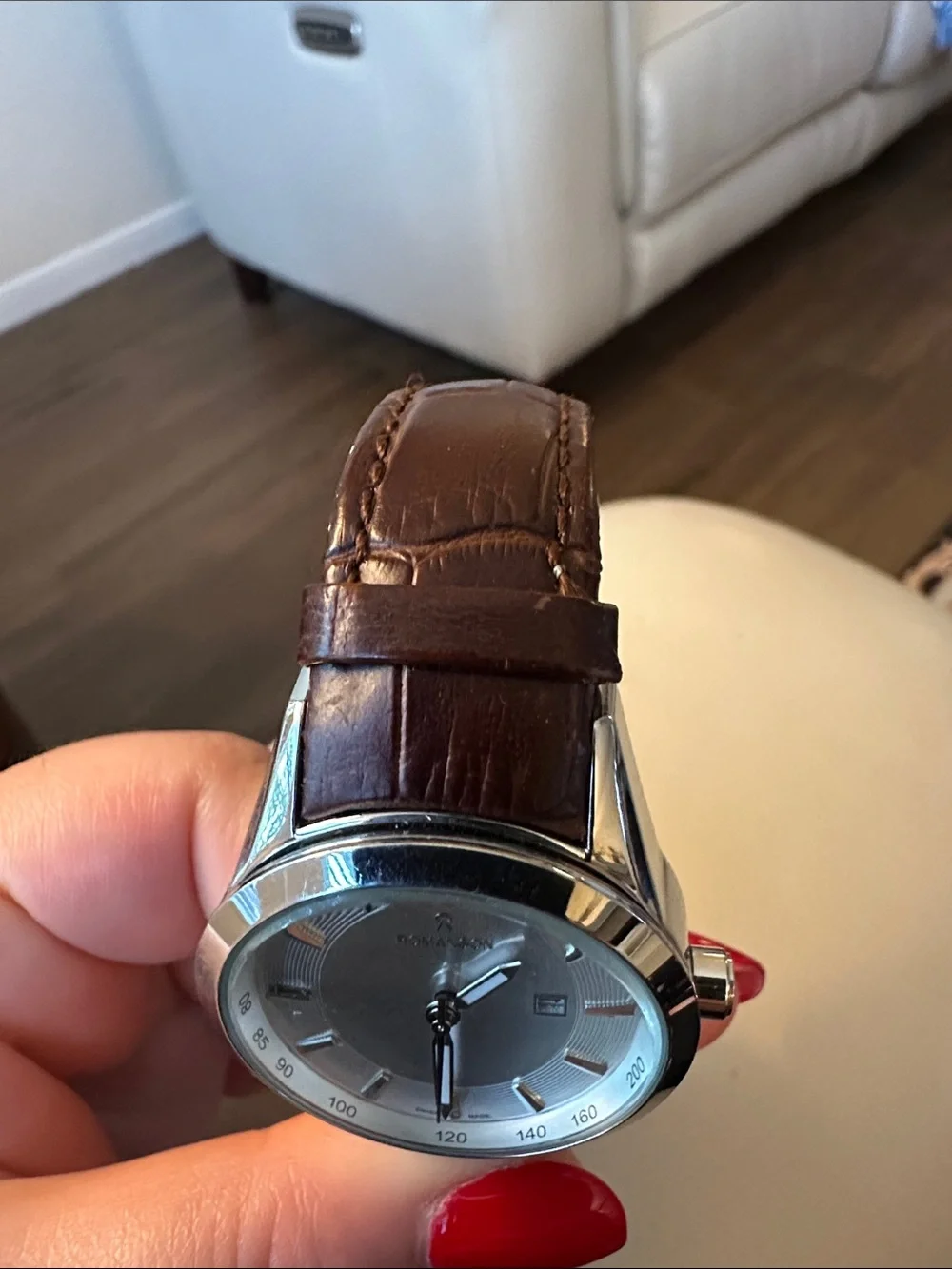 Romanson Silver Dial Watch with Brown Leather Strap